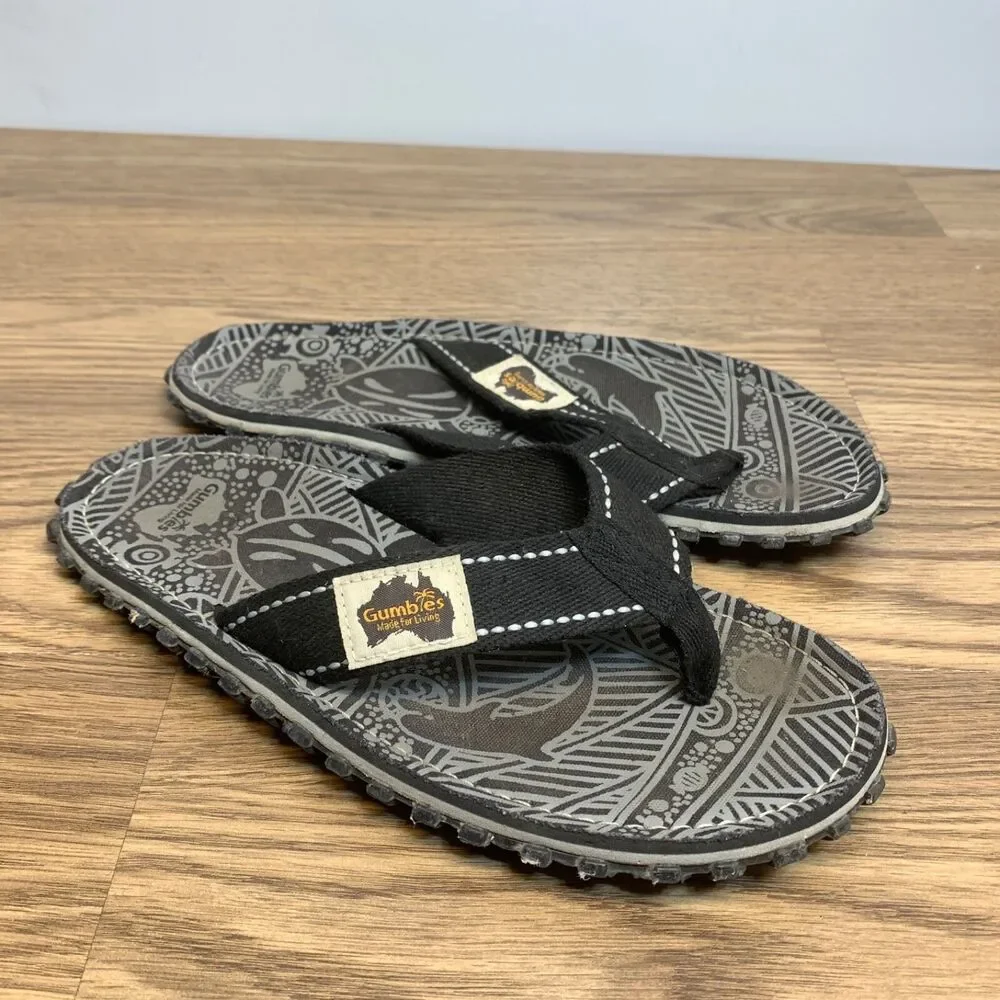 Gumbies Sandals Mens 6 Flip Flop Thong Flats Slip On Black Fabric Casual Comfort